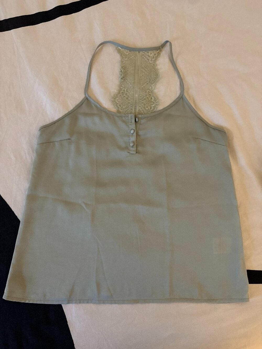 Black Swan Sage Green Lace Racerback Cami Tank Sz M